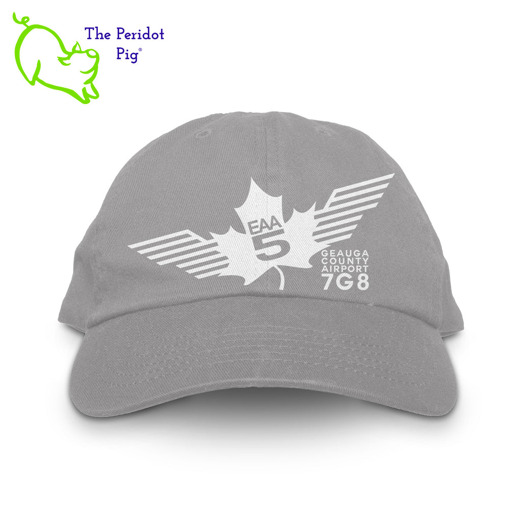 This EAA Chapter 5 Logo Hat offers comfort and style for small plane pilots. Crafted with 100% soft cotton, it features no top button for maximum comfort and comes in five different colors. Enjoy the perfect fit and look with this hat on your next flight. Front view shown in Charcoal with white.