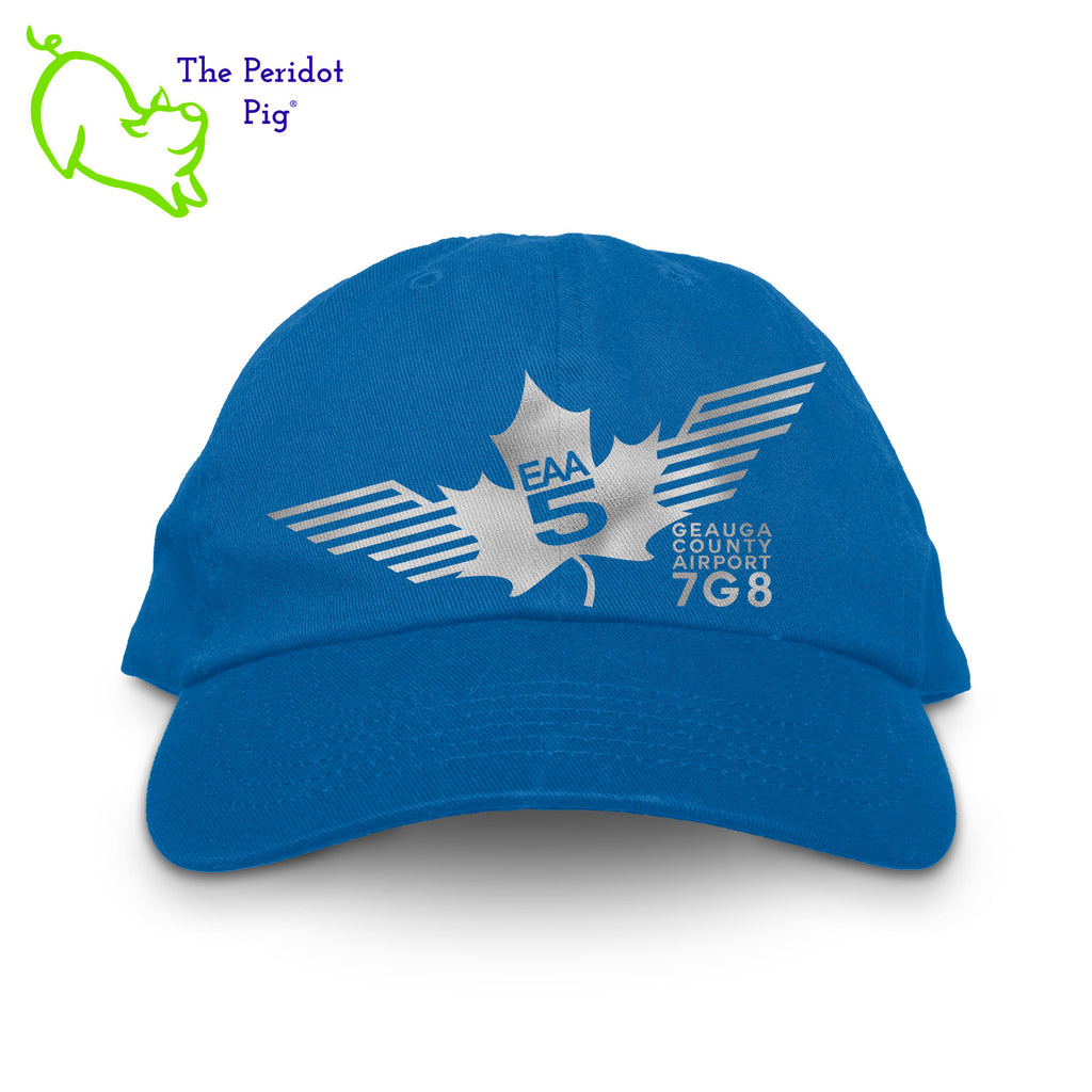 This EAA Chapter 5 Logo Dad Cap offers comfort and style for small-plane pilots. Crafted with 100% soft cotton, it features no top button for maximum comfort and comes in five different colors. Enjoy the perfect fit and look with this cap on your next flight. Front view shown in Royal with silver.
