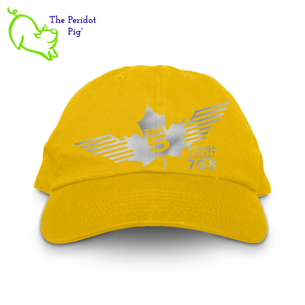 This EAA Chapter 5 Logo Dad Cap offers comfort and style for small-plane pilots. Crafted with 100% soft cotton, it features no top button for maximum comfort and comes in five different colors. Enjoy the perfect fit and look with this cap on your next flight. Front view shown in Yellow with silver.