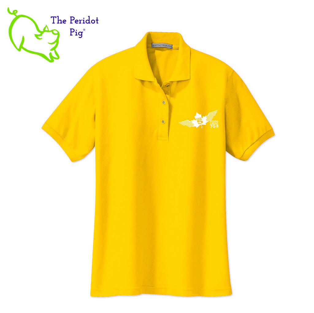 Renowned for its resilience, our incomparably comfortable classic polo is second to none. Expertly designed to resist wrinkles and shrinkage, this must-have polo delivers a luxuriously soft feel. Featuring the iconic EAA Chapter 5 logo on the left chest, you won't ever regret choosing this timeless piece. Front view shown in Yellow-White.