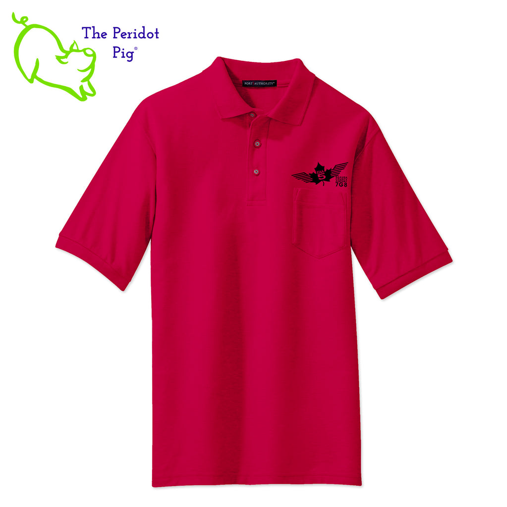 Our popular Silk Touch™ polo—enhanced with a left chest pocket. This one features the EAA Chapter 5 logo above the pocket. Front view shown in Red-Black.