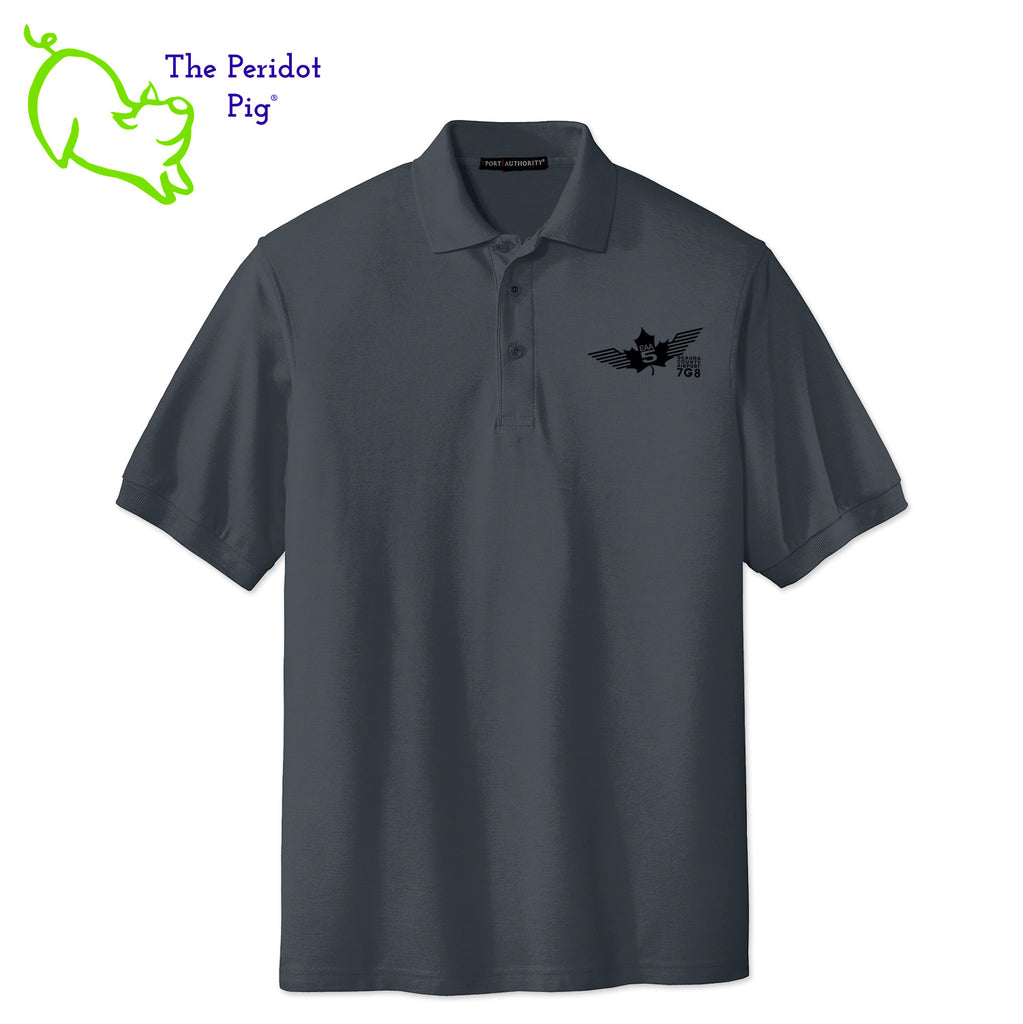 Renowned for its resilience, our incomparably comfortable classic polo is second to none. Expertly designed to resist wrinkles and shrinkage, this must-have polo delivers a luxuriously soft feel. Featuring the iconic EAA Chapter 5 logo on the left chest, you won't ever regret choosing this timeless piece. Front view shown in Charcoal-Black.