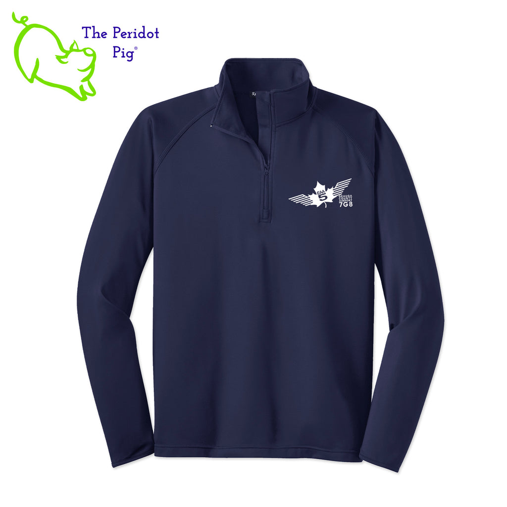 This Fall, make the EAA Chapter 5 Long Sleeve Quarter Zip your go-to layer! Boasting a soft-brushed backing and moisture control, it's comfortable year-round. And with the stylish Chapter 5 logo on the left chest, it looks perfect for the office or the weekend. Everything you need in one perfect shirt! Front view shown in Navy - White.