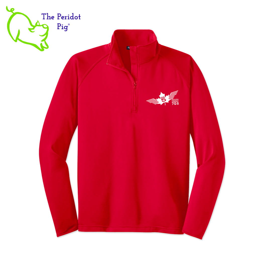 This Fall, make the EAA Chapter 5 Long Sleeve Quarter Zip your go-to layer! Boasting a soft-brushed backing and moisture control, it's comfortable year-round. And with the stylish Chapter 5 logo on the left chest, it looks perfect for the office or the weekend. Everything you need in one perfect shirt! Front view shown in Red - White.