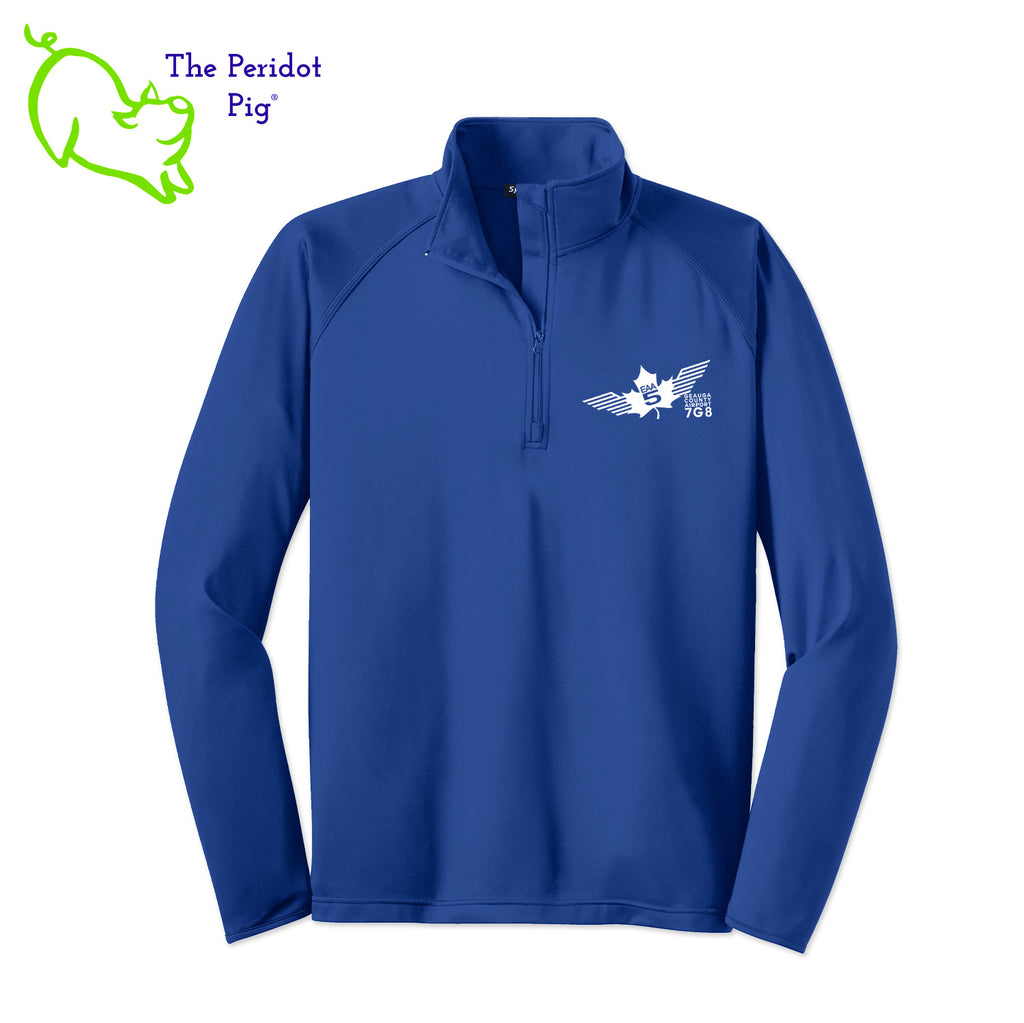This Fall, make the EAA Chapter 5 Long Sleeve Quarter Zip your go-to layer! Boasting a soft-brushed backing and moisture control, it's comfortable year-round. And with the stylish Chapter 5 logo on the left chest, it looks perfect for the office or the weekend. Everything you need in one perfect shirt! Front view shown in Royal - White.