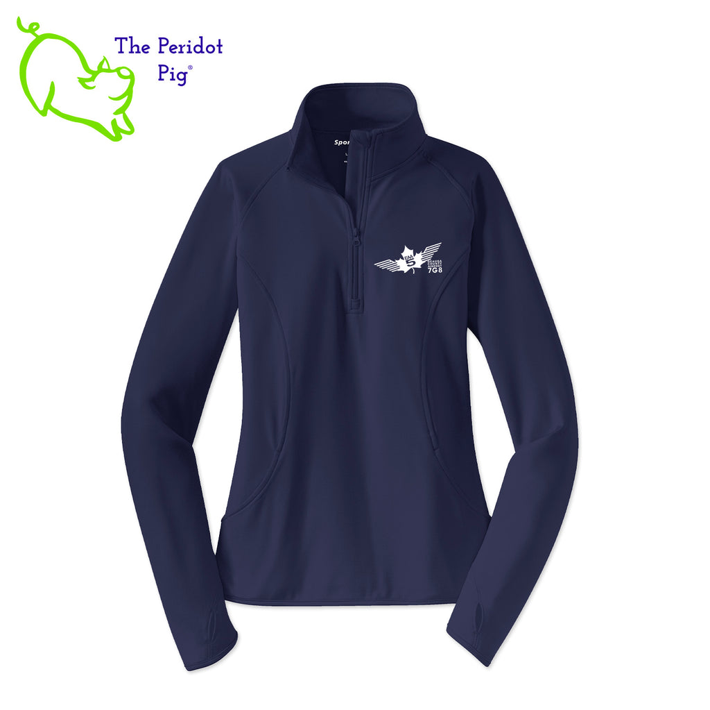 This Fall, make the EAA Chapter 5 Ladies Long Sleeve Quarter Zip your go-to layer! Boasting a soft-brushed backing and moisture control, it's comfortable year-round. And with the stylish Chapter 5 logo on the left chest, it looks perfect for the office or the weekend. Everything you need in one perfect shirt! Front view shown in Navy - White.