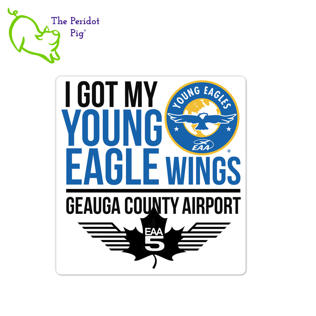 Show off your soaring Young Eagle spirit with these outdoor-rated, 5-year gloss vinyl stickers, designed to make a permanent statement of your passion.  At approximately 3"x 3", they make the perfect accessory for cars, phone cases, or even mugs (just make sure to hand-wash those!). Single sticker shown.