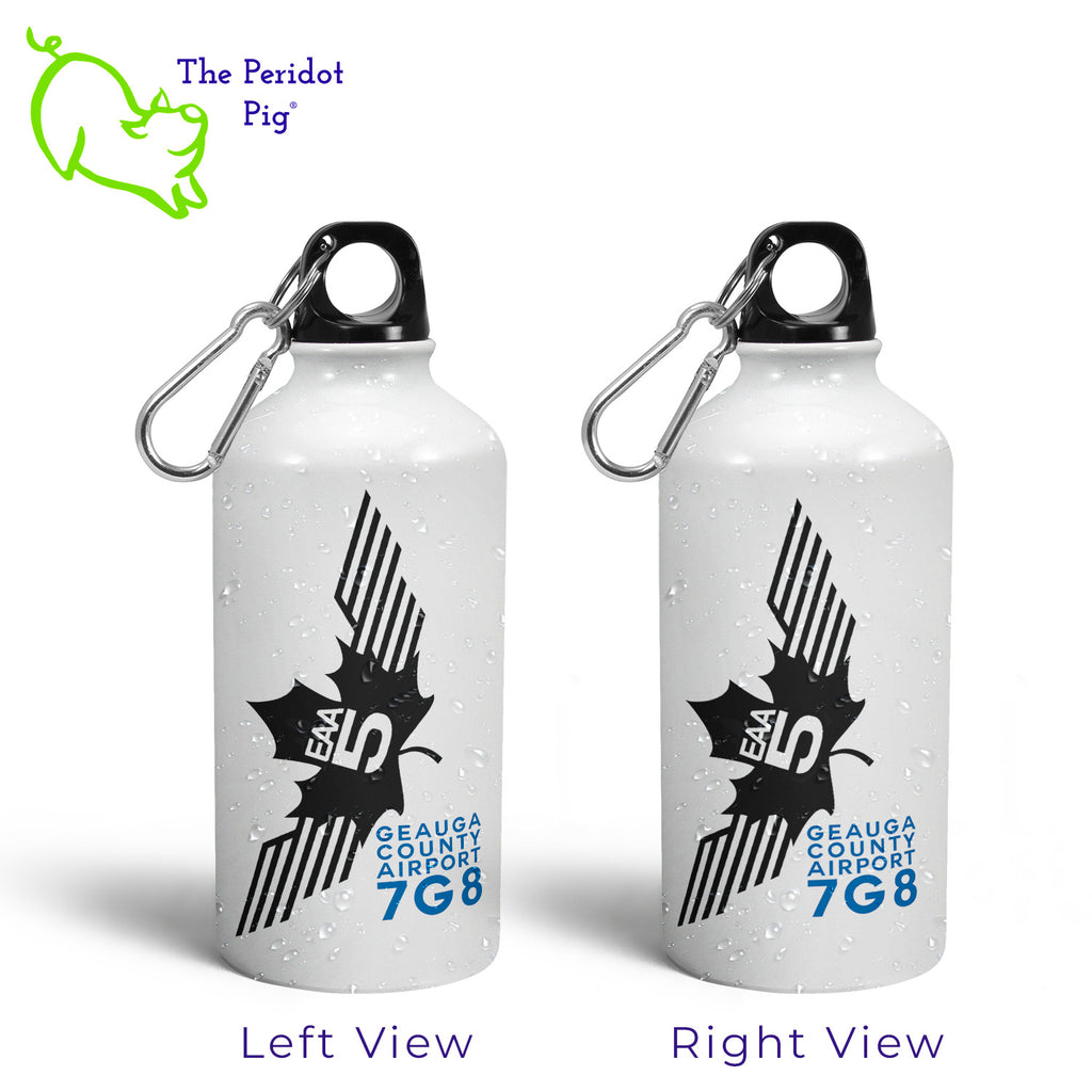 Stay hydrated on the go with the 500-ml Water Bottle! Its glossy white design and carabiner make it the perfect accessory for any hiker or student. Plus, you can show off your EAA Chapter 5 membership with the logo and text featured on the front. Stay refreshed and carry your favorite chapter wherever you go!Left and right view shown.
