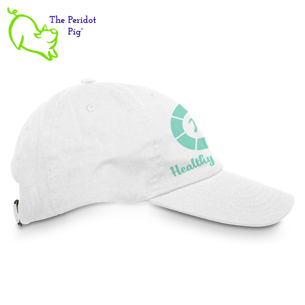 Stay shaded and stay styling with the Healthy Pi Logo Dad Hat! This 6-Panel twill cap is one cool customer - perfect for adding a bit of chill to your look and keeping the 'pony' under wraps. Available in FIVE colors, you'll be 'hat-happy' no matter which you choose! Right view shown in white.