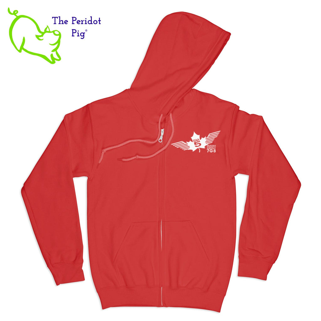 Crafted from a soft and comfortable material, this hoodie features a loose cut and the EAA Chapter 5 logo in your choice of color on the front and back. You can also chose from four different colors for the hoodie. The front has a small logo on the left chest area. The back has the larger version of the logo. Front view shown in Red with white.
