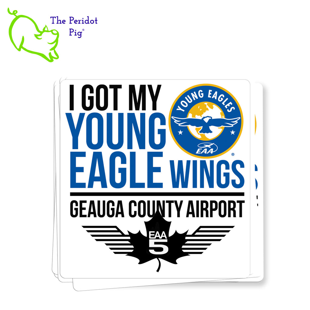 Show off your soaring Young Eagle spirit with these outdoor-rated, 5-year gloss vinyl stickers, designed to make a permanent statement of your passion.  At approximately 3"x 3", they make the perfect accessory for cars, phone cases, or even mugs (just make sure to hand-wash those!). multiple stickers shown.