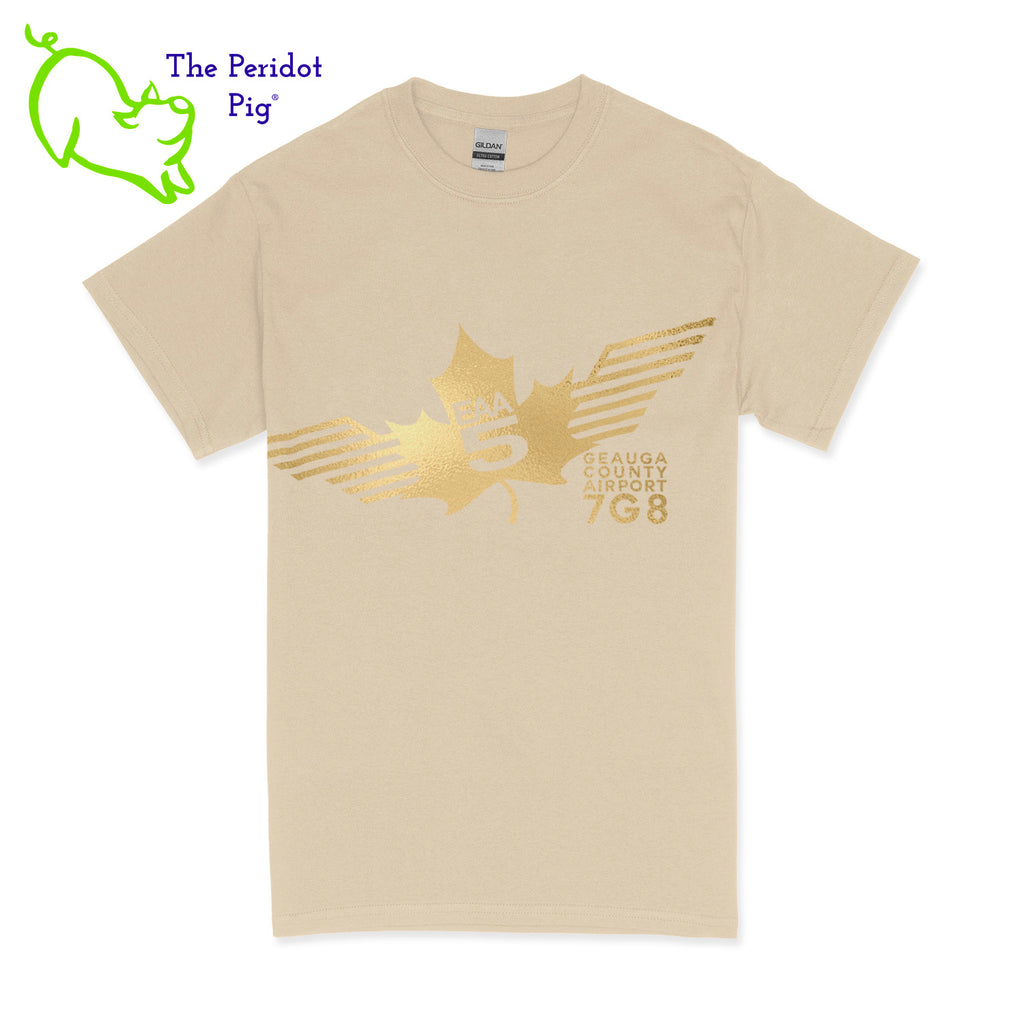 Crafted from a soft and comfortable material, this t-shirt features a loose cut and the EAA Chapter 5 logo in your choice of color on the front. You can also chose from six different colors for the shirt. The back is left blank for a classic, minimalist look. Front view shown in Sand with gold.