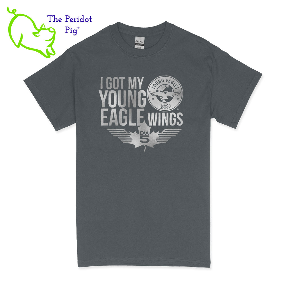 Make your Young Eagles flight a memorable one with this stylish Young Eagles T-Shirt! Choose from five awesome shirt colors and four logo colors, with the iconic Young Eagles logo printed on the front. What a cool way to commemorate your flight! Fly away in fashion! Front view shown in Charcoal with silver.