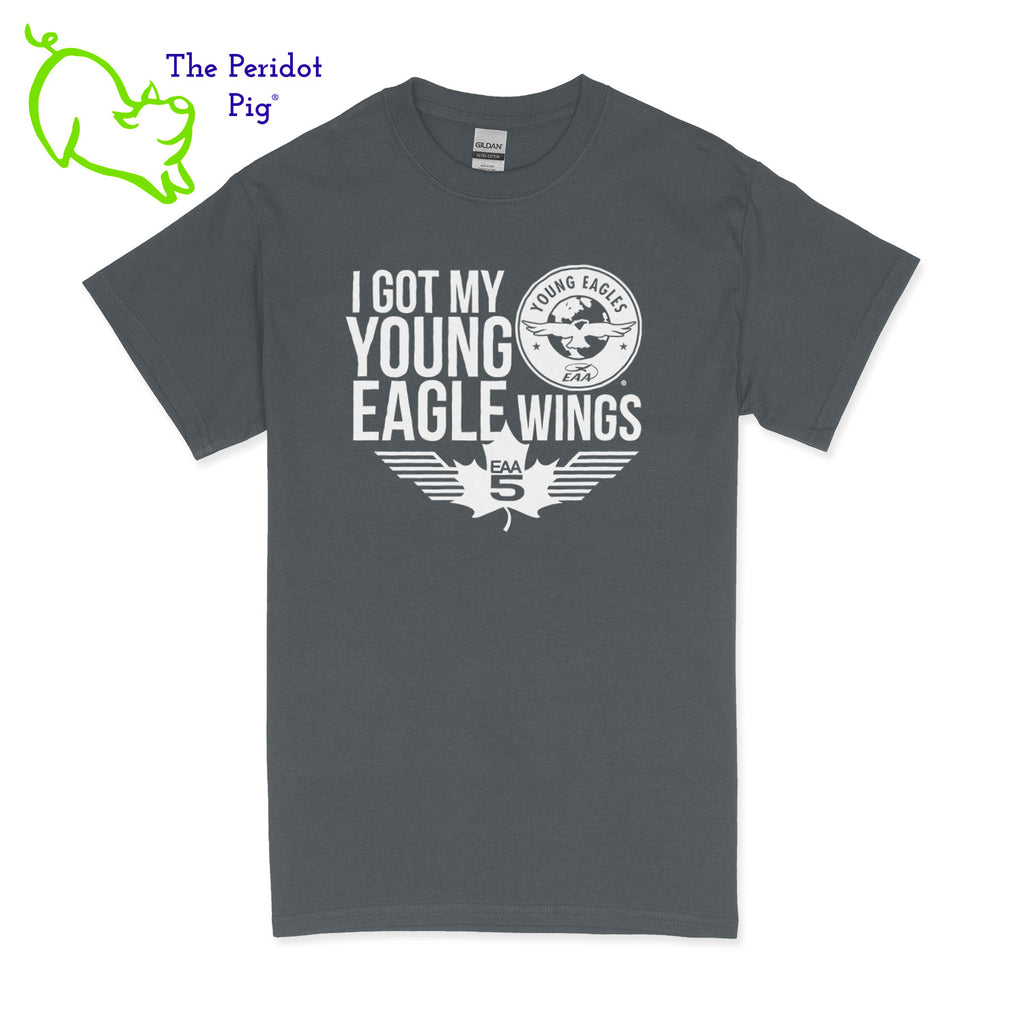 Make your Young Eagles flight a memorable one with this stylish Young Eagles T-Shirt! Choose from five awesome shirt colors and four logo colors, with the iconic Young Eagles logo printed on the front. What a cool way to commemorate your flight! Fly away in fashion! Front view shown in Charcoal with white.