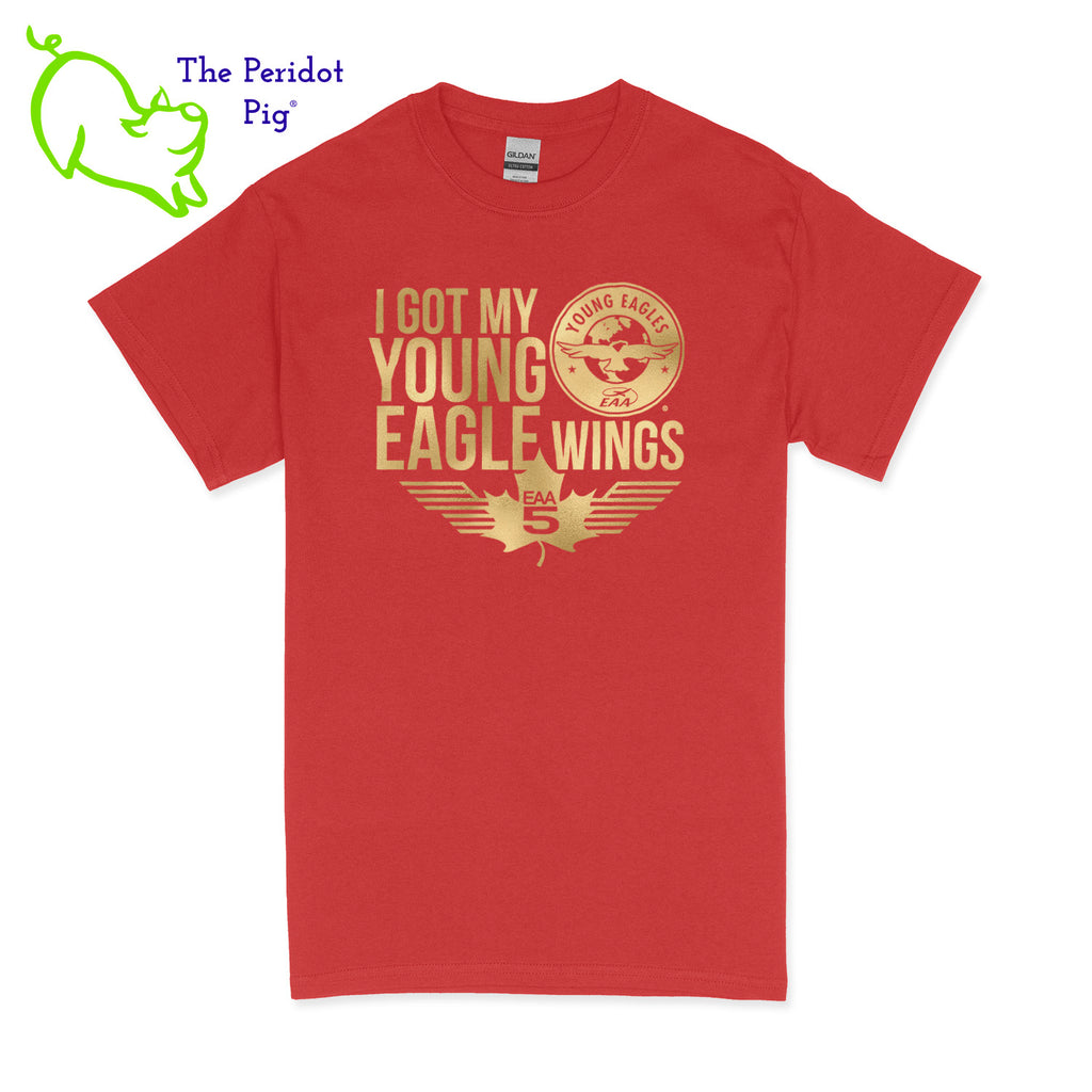 Make your Young Eagles flight a memorable one with this stylish Young Eagles T-Shirt! Choose from five awesome shirt colors and four logo colors, with the iconic Young Eagles logo printed on the front. What a cool way to commemorate your flight! Fly away in fashion! Front view shown in Red with gold.