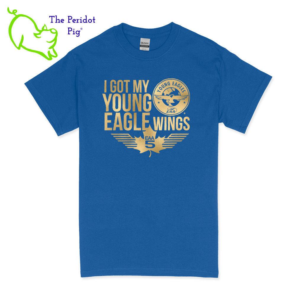 Make your Young Eagles flight a memorable one with this stylish Young Eagles T-Shirt! Choose from five awesome shirt colors and four logo colors, with the iconic Young Eagles logo printed on the front. What a cool way to commemorate your flight! Fly away in fashion! Front view shown in Royal with gold.