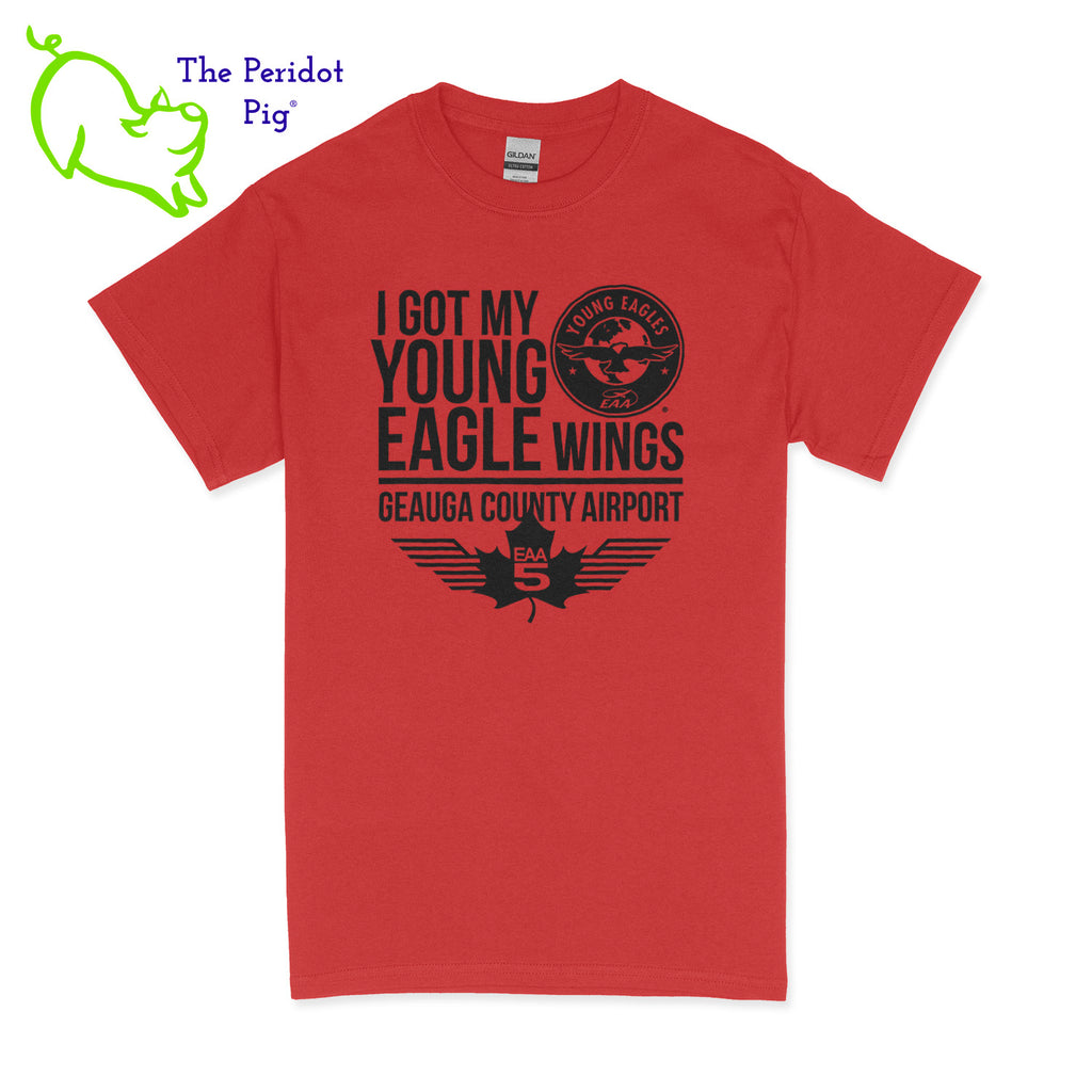 Make your Young Eagles flight a memorable one with this stylish EAA Chapter 5 Young Eagles T-Shirt! Choose from five awesome shirt colors and four logo colors, with the iconic EAA Chapter 5 and Young Eagles logos printed on the front. What a cool way to commemorate your flight! Fly away in fashion! Front view shown in Red with black.