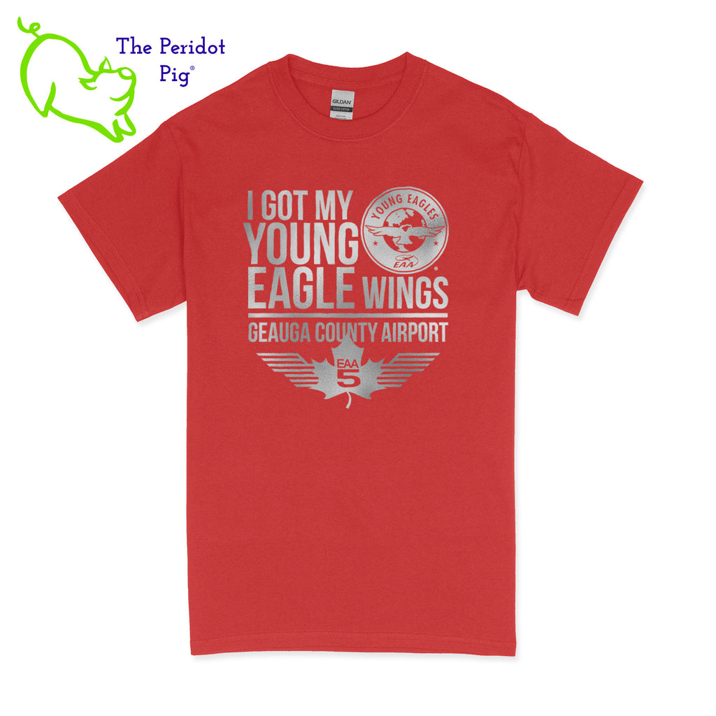 Make your Young Eagles flight a memorable one with this stylish EAA Chapter 5 Young Eagles T-Shirt! Choose from five awesome shirt colors and four logo colors, with the iconic EAA Chapter 5 and Young Eagles logos printed on the front. What a cool way to commemorate your flight! Fly away in fashion! Front view shown in Red with silver.