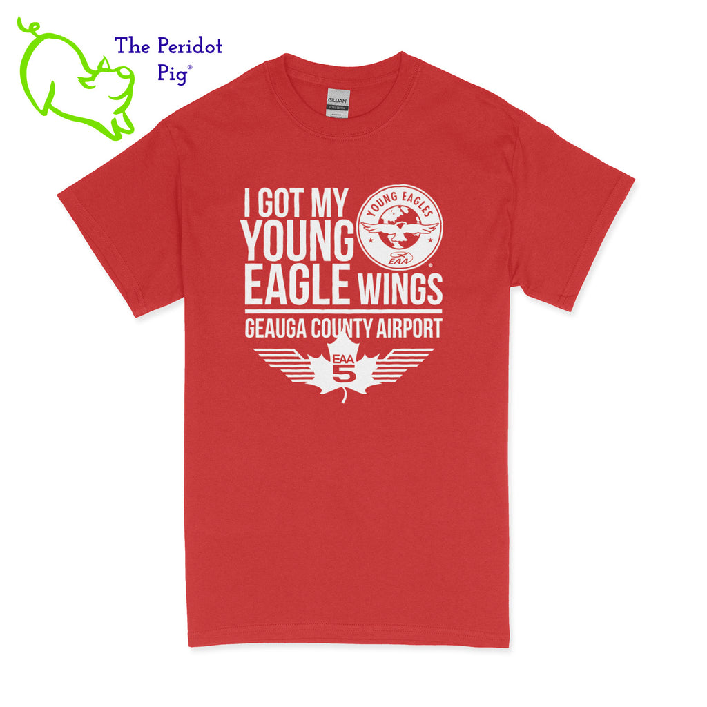 Make your Young Eagles flight a memorable one with this stylish EAA Chapter 5 Young Eagles T-Shirt! Choose from five awesome shirt colors and four logo colors, with the iconic EAA Chapter 5 and Young Eagles logos printed on the front. What a cool way to commemorate your flight! Fly away in fashion! Front view shown in Red with white.