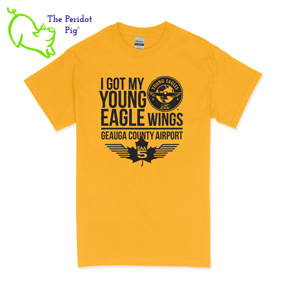 Make your Young Eagles flight a memorable one with this stylish EAA Chapter 5 Young Eagles T-Shirt! Choose from five awesome shirt colors and four logo colors, with the iconic EAA Chapter 5 and Young Eagles logos printed on the front. What a cool way to commemorate your flight! Fly away in fashion! Front view shown in Yellow with black.