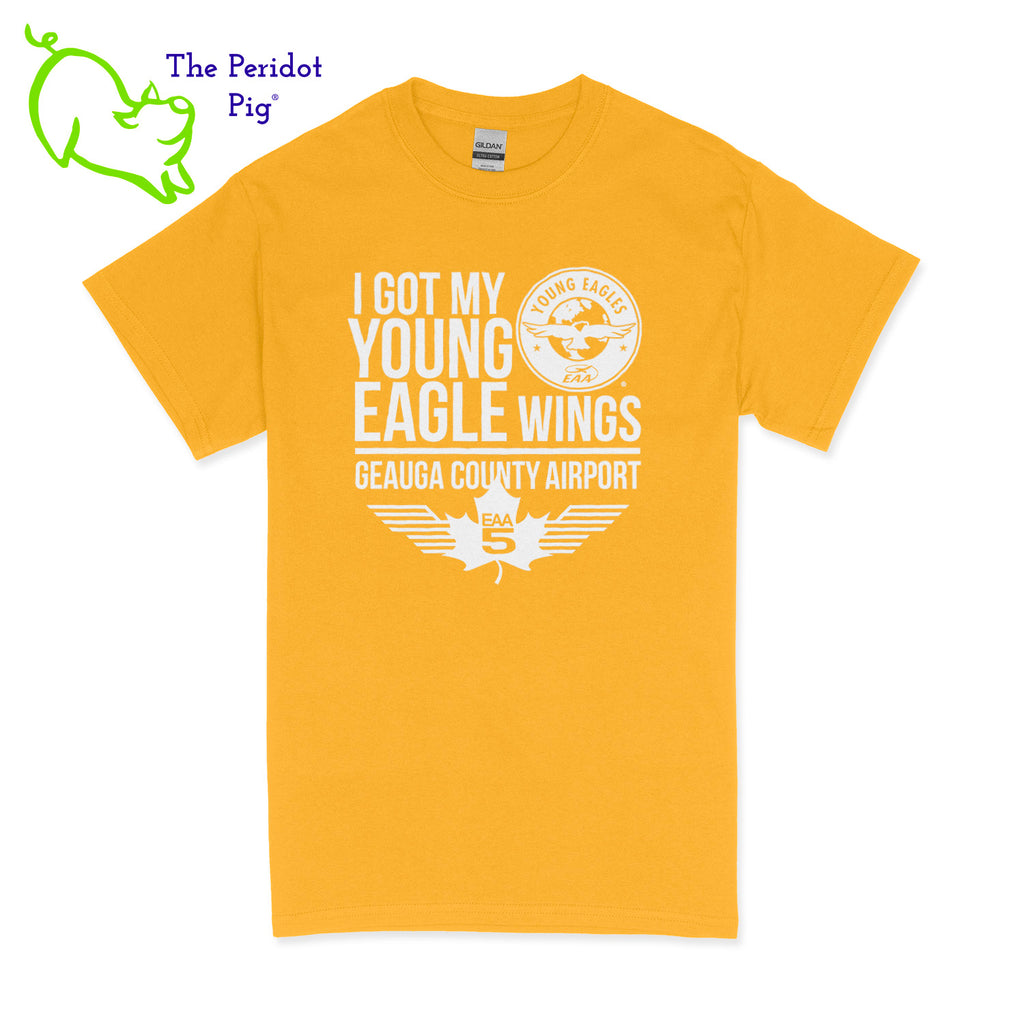 Make your Young Eagles flight a memorable one with this stylish EAA Chapter 5 Young Eagles T-Shirt! Choose from five awesome shirt colors and four logo colors, with the iconic EAA Chapter 5 and Young Eagles logos printed on the front. What a cool way to commemorate your flight! Fly away in fashion! Front view shown in Yellow with white.