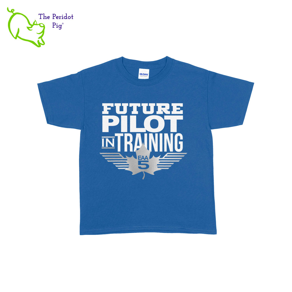Treat your kid to a too, cool Future Pilot in Training Youth T-Shirt! Choose from two different colors, with the iconic EAA Chapter 5 logo and the text, "Future Pilot in Training" printed on the front. What a cool way to commemorate your first flight! Fly away in fashion! Front view shown in White/Silver.