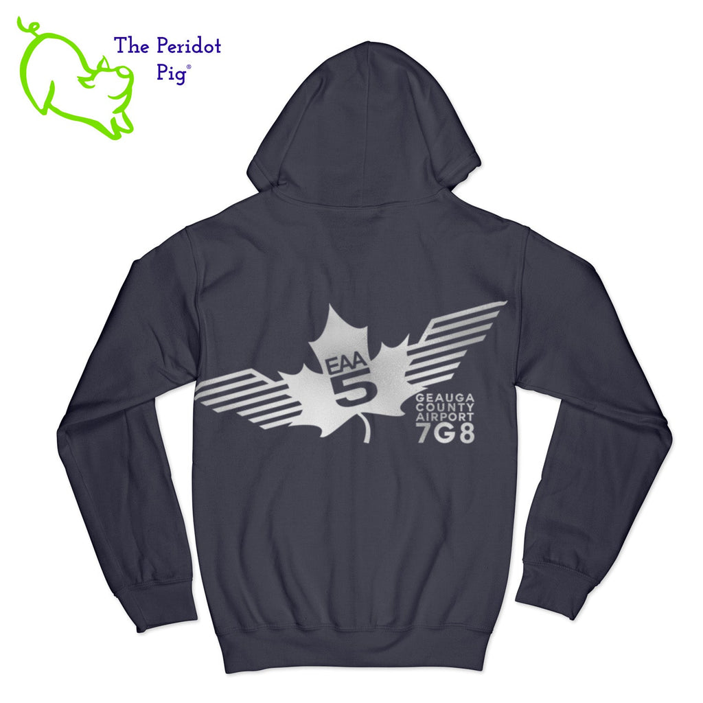 Crafted from a soft and comfortable material, this hoodie features a loose cut and the EAA Chapter 5 logo in your choice of color on the front and back. You can also chose from four different colors for the hoodie. The front has a small logo on the left chest area. The back has the larger version of the logo. Back view shown in Royal with silver.