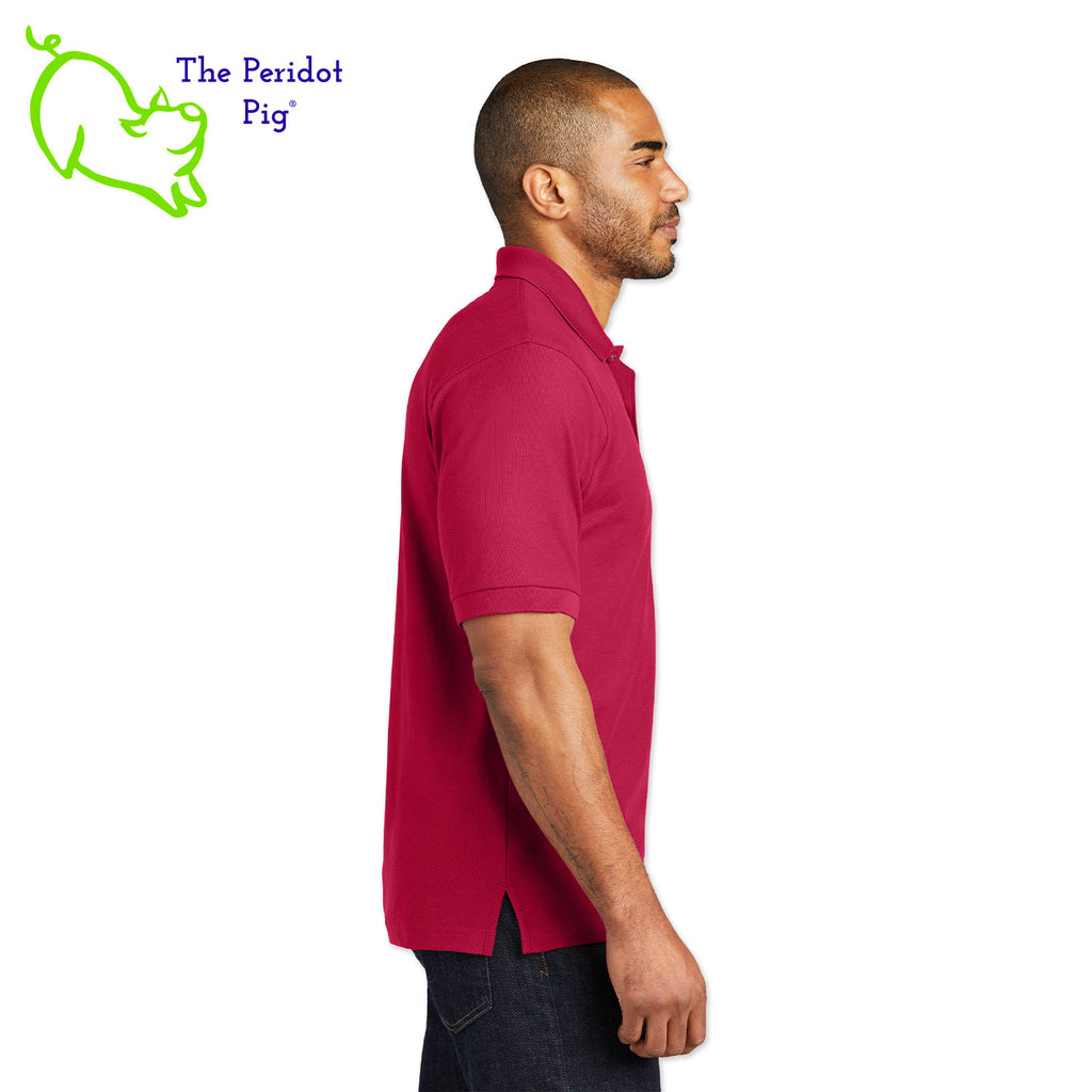 Our popular Silk Touch™ polo—enhanced with a left chest pocket. This one features the EAA Chapter 5 logo above the pocket. Side view shown in Red.