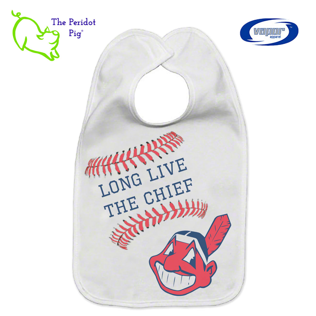 The perfect gift for Cleveland baseball fan, new parents! We've made these adorable fleece bibs with the vintage Indians logo and the words, "Long live the chief". Front view shown.