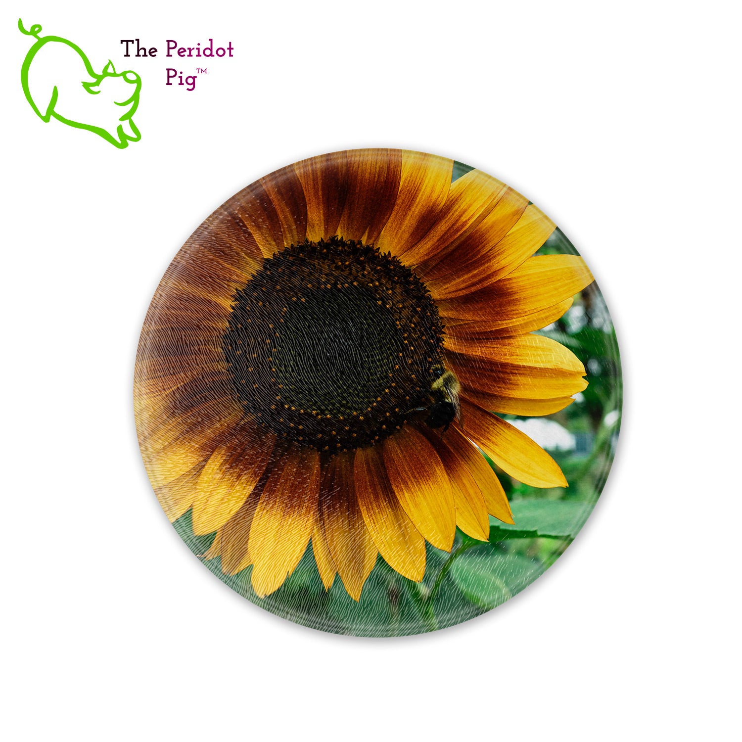 Lunarable Sunflower Cutting Board, 3 Sunflowers on Wooden Background at Top  Left Corner Picture Print, Tempered Glass Serving Board, Wine Bottle
