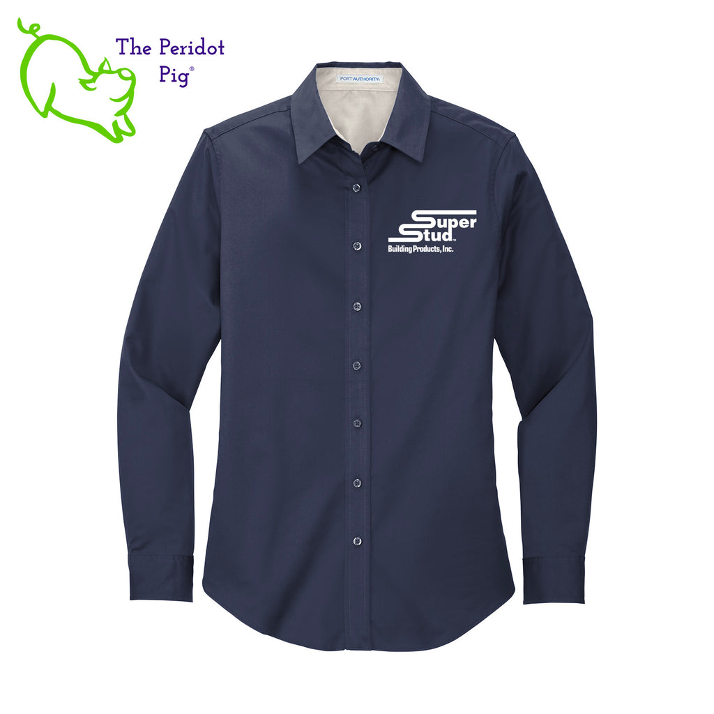 This comfortable wash-and-wear shirt is indispensable for the workday. Wrinkle resistance makes this shirt a cut above the competition so you and your staff can be, too. The SuperStud logo is on the front left chest area. Front view shown.