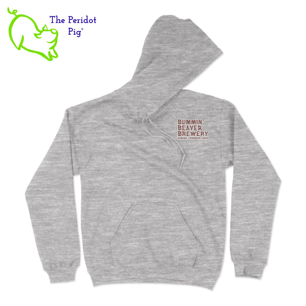 A standard pullover hoodie. The Bummin' Beaver logo is on the back. The text "Bummin' Beaver Brewery" and "Auburn Township, Ohio" is on the front. Front view shown in sport grey.