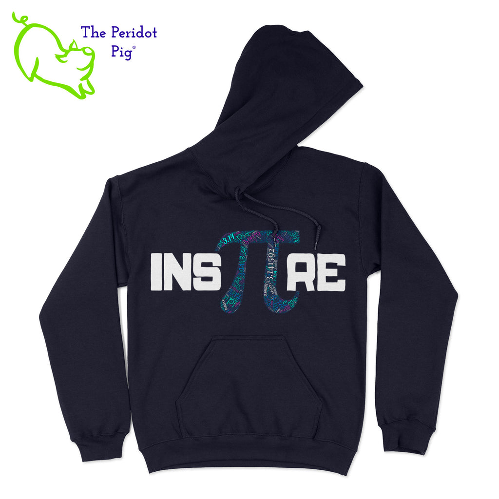 This warm, soft hoodie features our PI day InsPIre theme in vivid print on the front. It's available in four colors to help celebrate PI in style. Front view shown in navy.