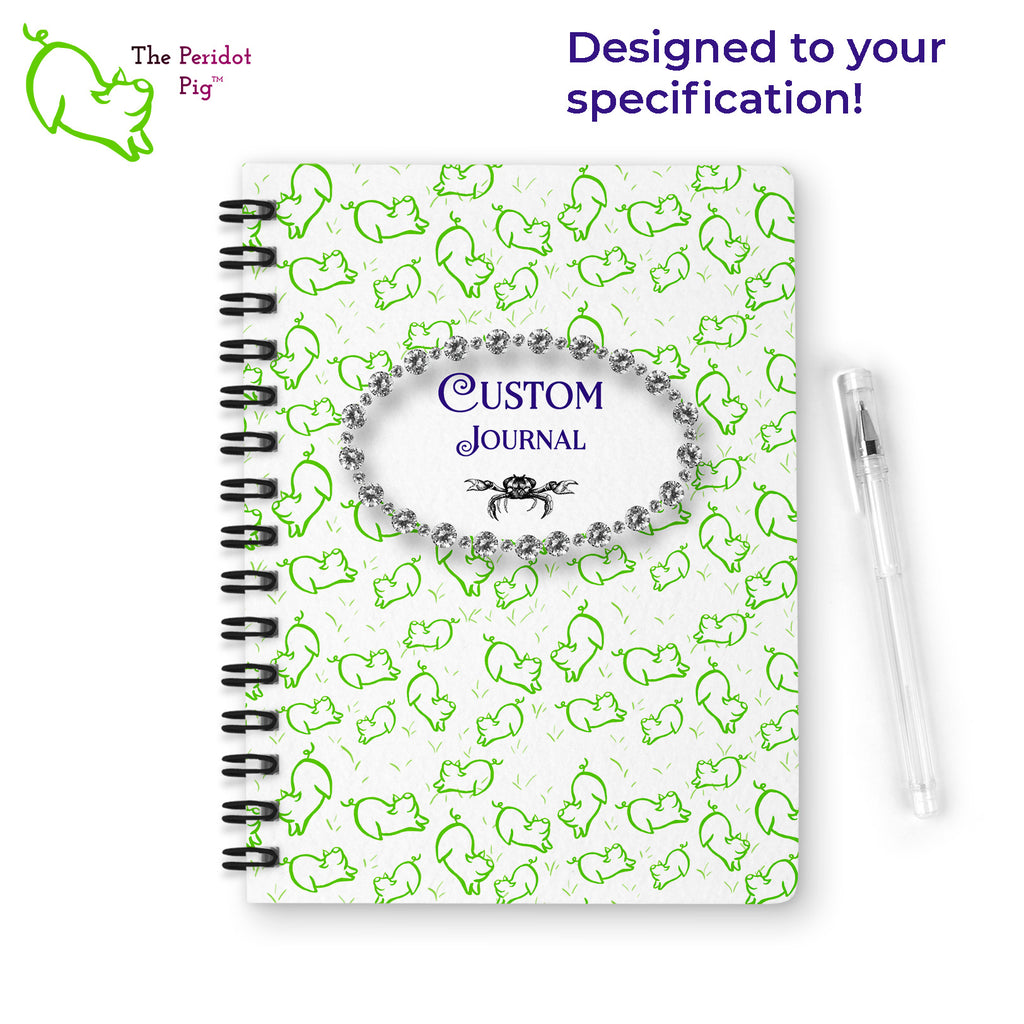 We can design a custom journal for you! We print these in vivid color with a permanent sublimation technique. We can use photos, images, logos or your own artwork to cover the front and back of these luxury journal notebooks. Front view.