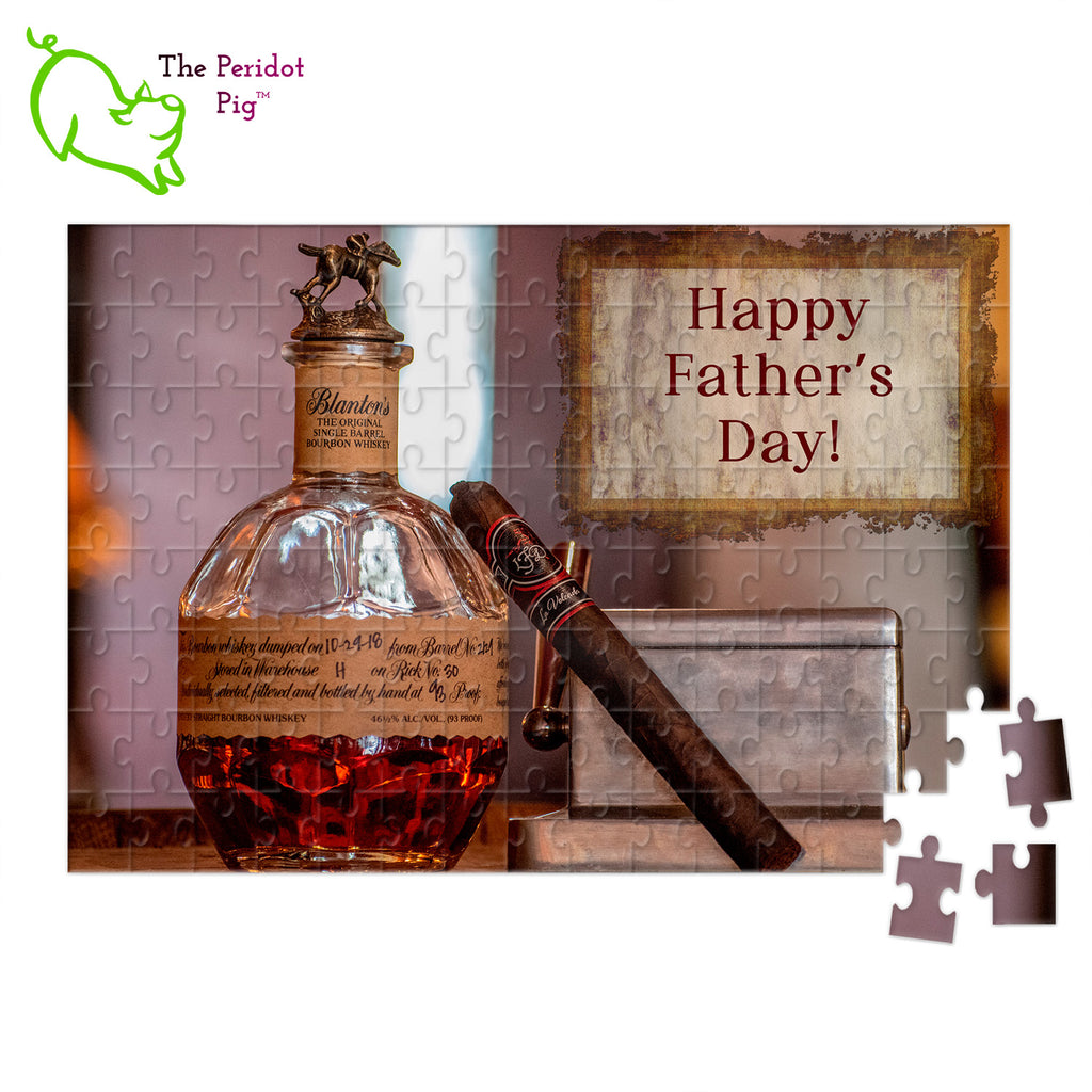 This set of cigar themed puzzles can be purchased as is or personalized with your own message. They'd be a perfect Father's Day gift! These puzzles look so simple but are actually rather hard! The pieces are very similar in size and the images have a lot of repetition. Style A personalized shown.