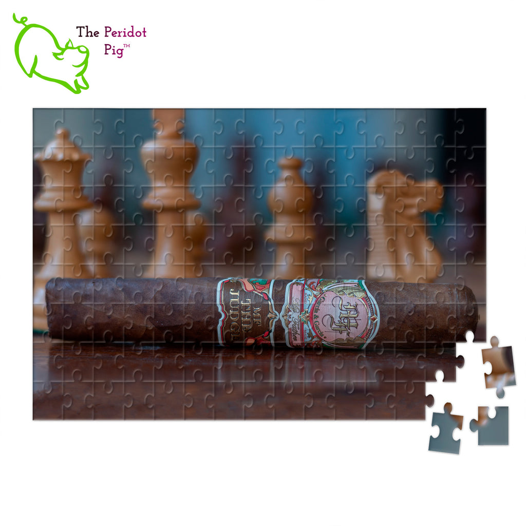 This set of cigar themed puzzles can be purchased as is or personalized with your own message. They'd be a perfect Father's Day gift! These puzzles look so simple but are actually rather hard! The pieces are very similar in size and the images have a lot of repetition. Style B non-personalized shown.