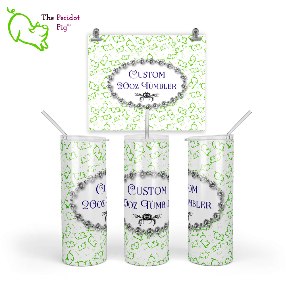 A sample image of a custom tumbler shown in three views.