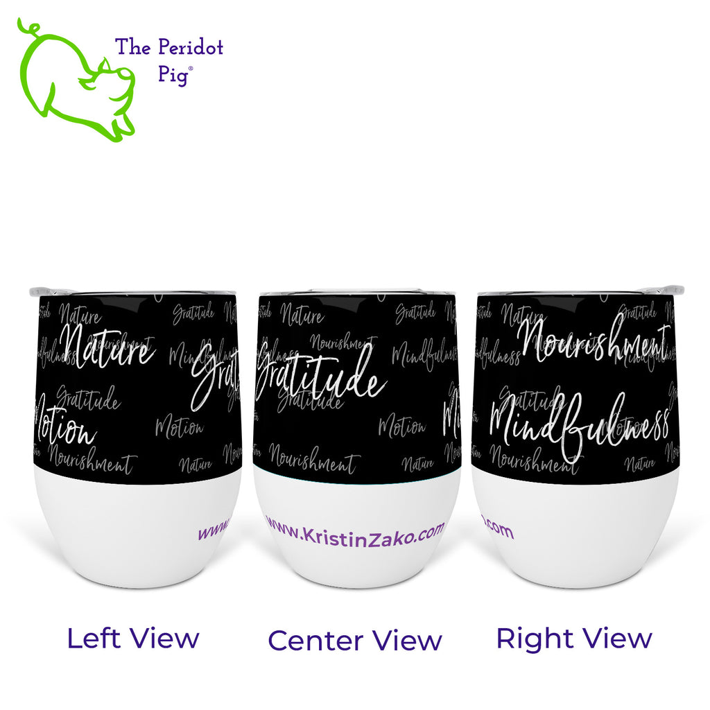 Every now and then, you might need to be grateful for a glass of wine! These tumblers are perfect for sitting out on the porch, in the woods or beside a fire. Printed in vivid color with Kristin Zako's four pillars, they are available in four colors. Shown in black.