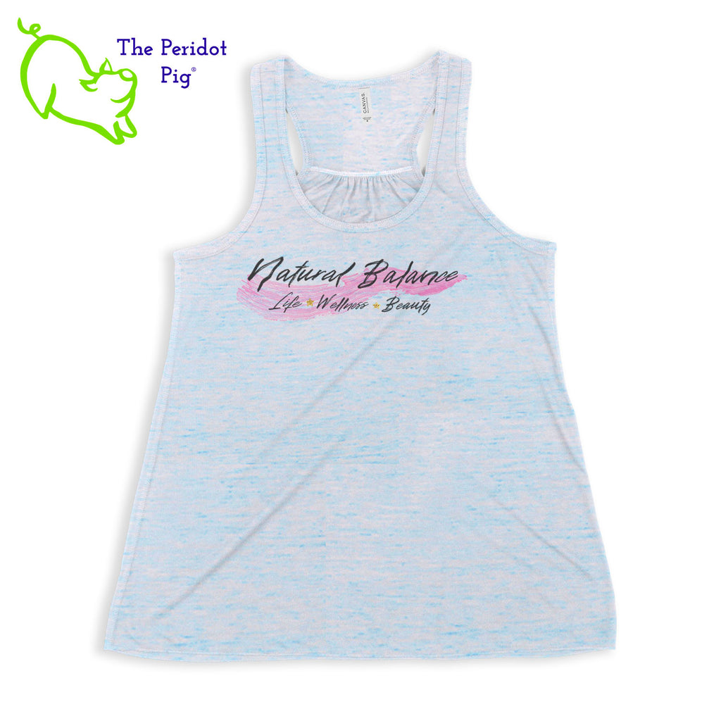 This racerback tank is super soft, lightweight, and form-fitting (but not too tight in the mid-section) with a flattering cut and raw edge seams for an edgy touch. The front features Coach Michele Smits' Natural Balance logo and the back is blank. Front view in blue marble.