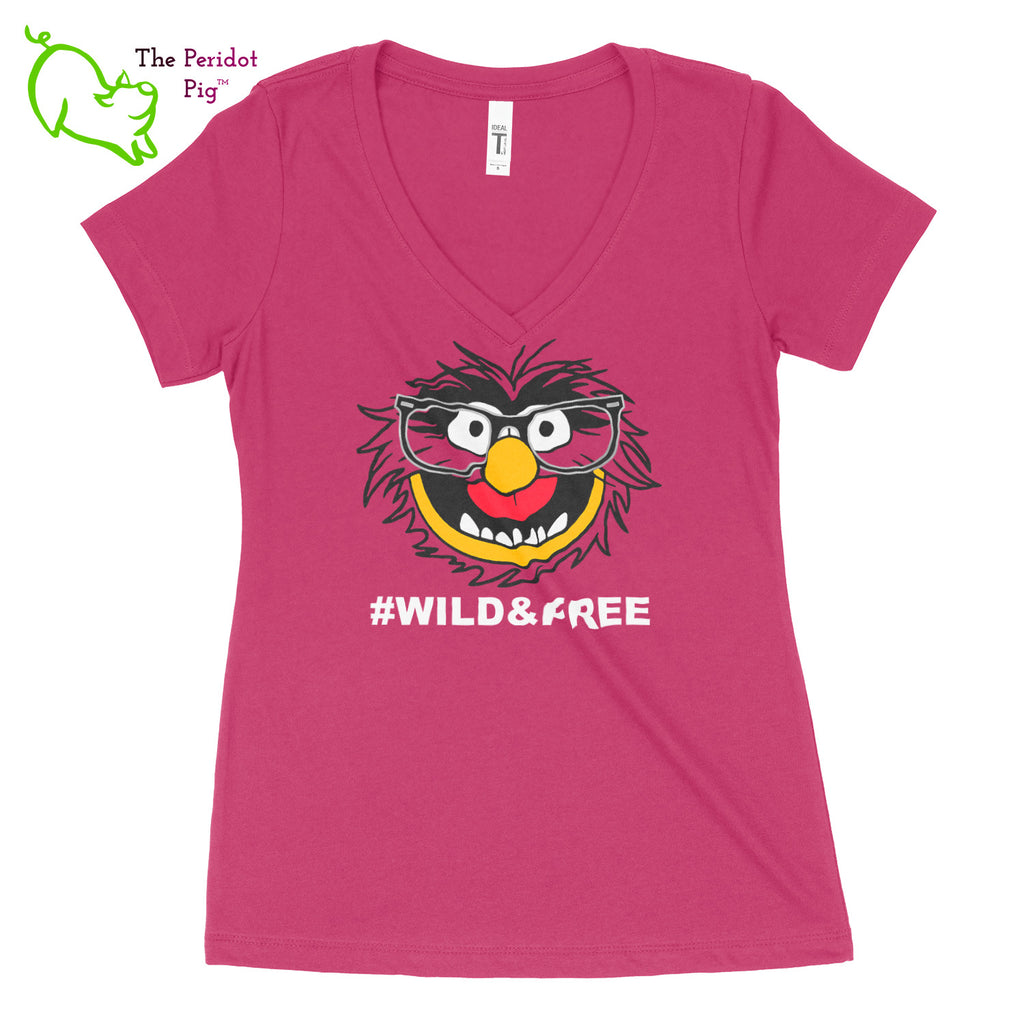 I bet you thought this would be an animal print shirt but instead it's a completely different kind of beast! Show off your inner wild and free animal with this cute retro shirt. Available in both a crew and v-neck style. The image is a super-lightweight stretch vinyl on the front only. V-neck front view.