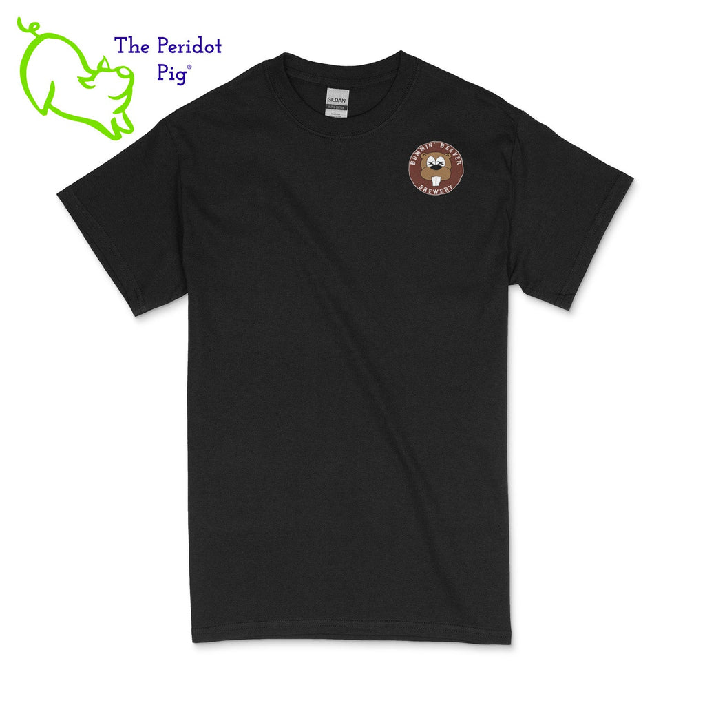 A traditional uni-sex fitting t-shirt. The Bummin' Beaver Brewery logo is on the front and the brewery name is on the back. The logo is printed on a soft, thin vinyl. Front shown in black.