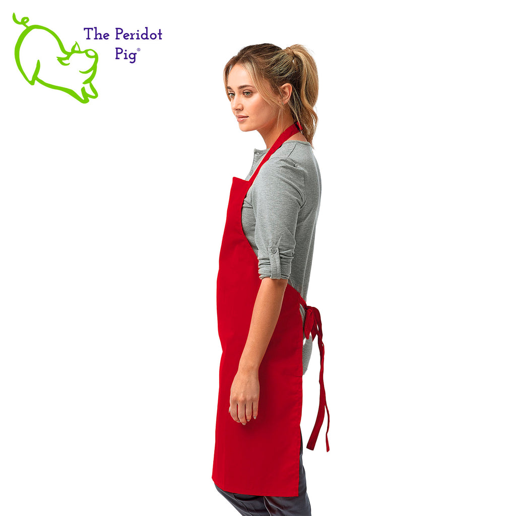 Calories don't count for free food and at Christmas. That's my story and I'm sticking to it! If you abide by this rule, here's the perfect apron for you.  The front says, "Calories don't count at Christmas" in bright festive colors. There are trees, candy canes, a gingerbread man and snow flakes to round out the design. Side view shown in Green.