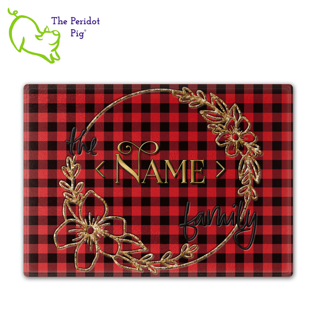 There's something about a buffalo plaid that is so versatile. It's perfect for a fall or holiday themed table but really works year round. These make a perfect birthday, holiday or house warming gift! We've designed these with a background of bright red and black plaid. The stylized wreath has a touch of gold with an embossed-look family name in the center. They are printed in permanent sublimation colors that are vivid and bright. Medium/Large shown with a sample name.