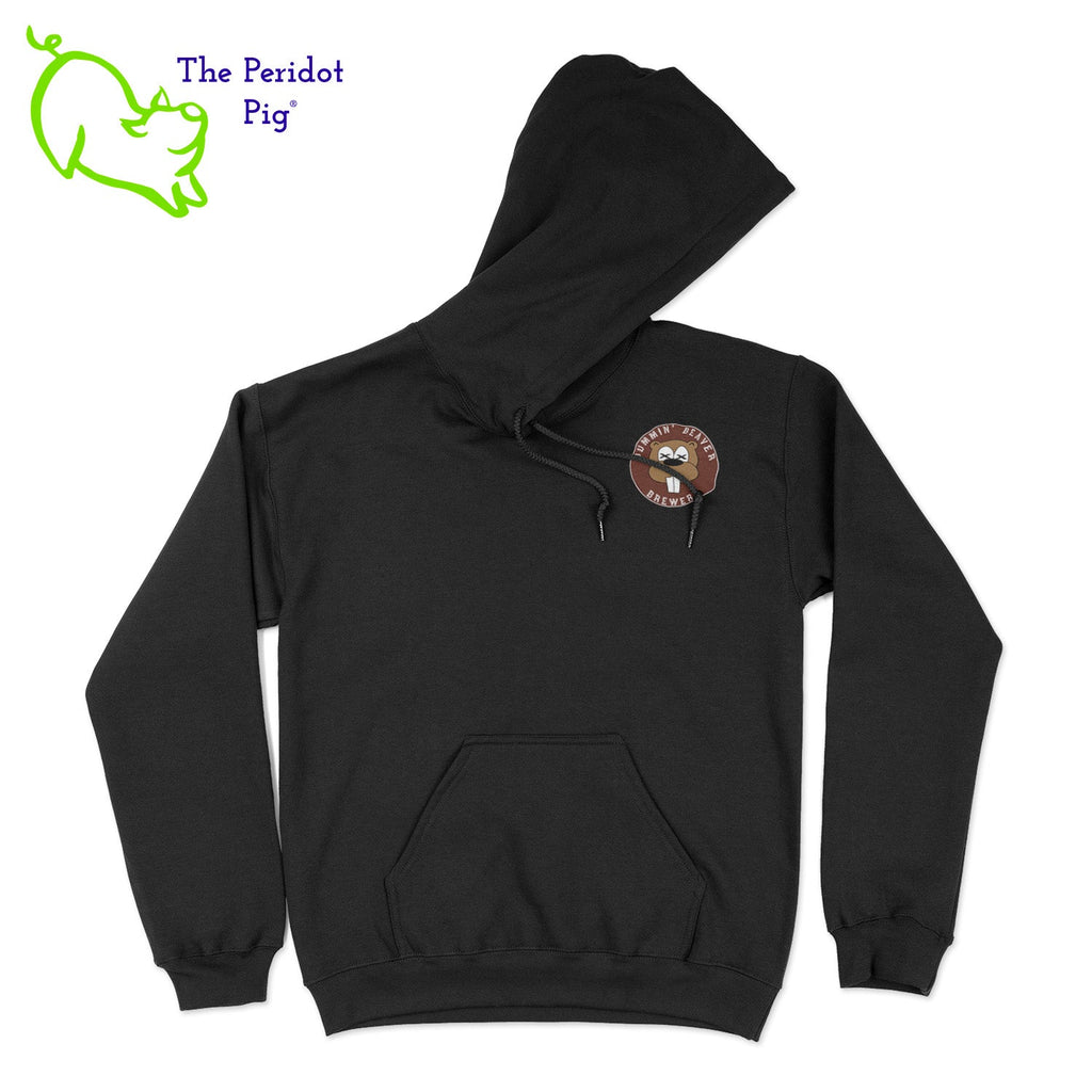 A standard pullover hoodie. The Bummin' Beaver logo is on the front. The text "Bummin' Beaver Brewery" and "Auburn Township, Ohio" is on the back.Front view shown in Black