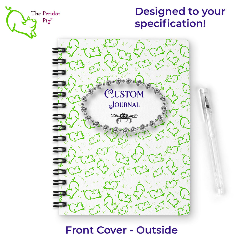 We can design a custom journal for you! We print these in vivid color with a permanent sublimation technique. We can use photos, images, logos or your own artwork to cover the front and back of these luxury journal notebooks. Front view outside cover.