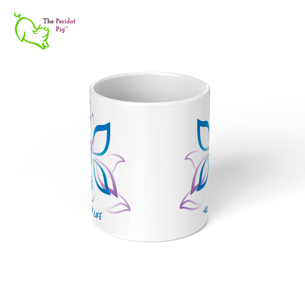 A perfect reminder to focus on the four pillars throughout the day. This glossy white mug features Kristin Zako's logo on both sides. Center view.