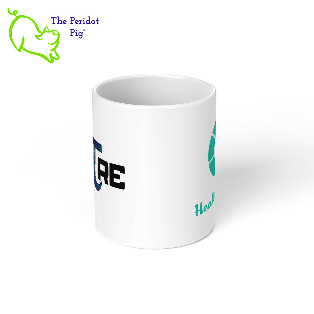 Why only celebrate PI day once a year? You can use our InsPIre mug every day! This mug features our PI inspire motif and the Healthy Pi Inc logo printed in vivid color on a white, glossy ceramic mug. Center view shown.