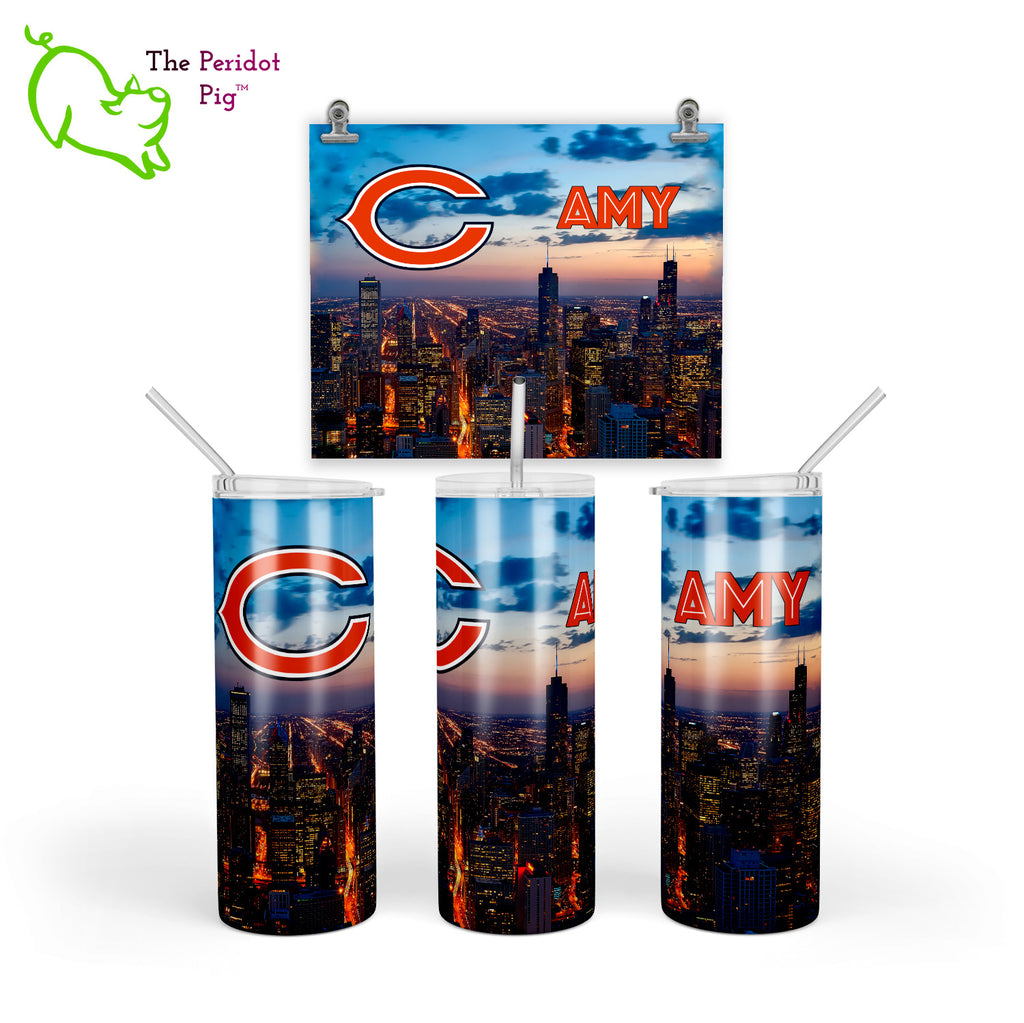 A sample image of a custom tumbler shown in three views.