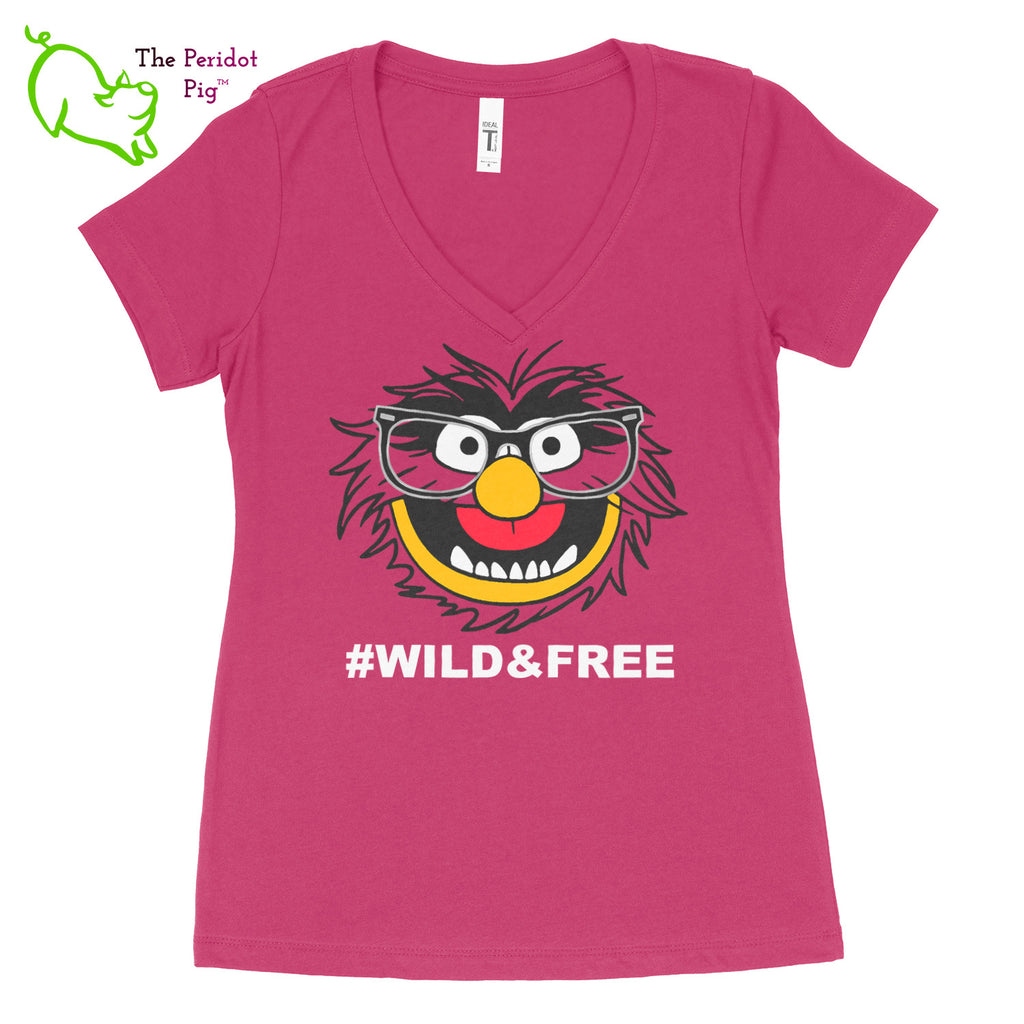 I bet you thought this would be an animal print shirt but instead it's a completely different kind of beast! Show off your inner wild and free animal with this cute retro shirt. Available in both a crew and v-neck style. The image is a super-lightweight stretch vinyl on the front only. V-neck front view.
