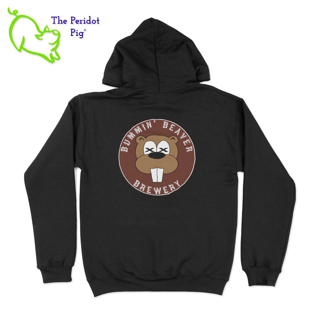 A standard pullover hoodie. The Bummin' Beaver logo is on the back. The text "Bummin' Beaver Brewery" and "Auburn Township, Ohio" is on the front. Back view shown in black.